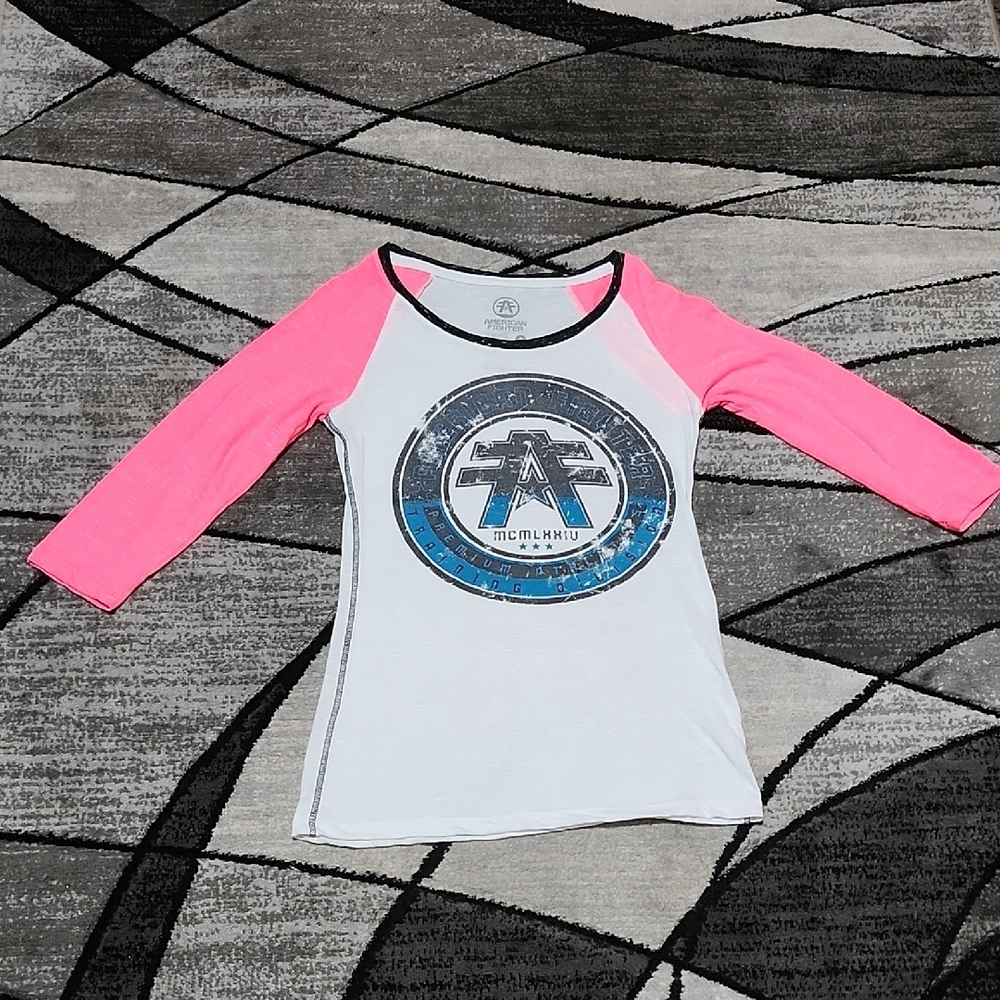 AMERICAN FIGHTER GRAPHIC NEON PINK RAGLAN-SLEEVES TEE-SHIRT